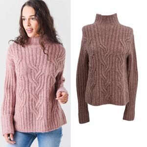 Vince Mirrored Cable Turtleneck Alpaca Blend Sweater Pink Size XXS